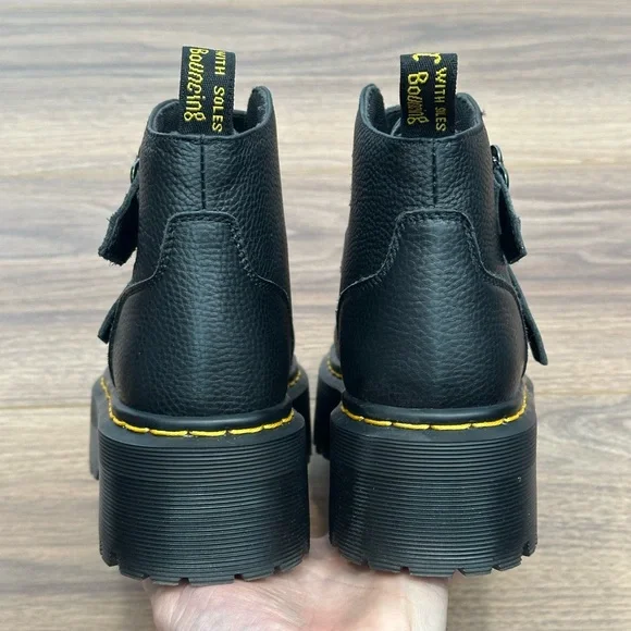 Dr. Martens Devon Flower Buckle Leather Platform Boots in Black Size 8.5 - Picture 6 of 16